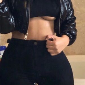 Cropped patent leather puffer jacket